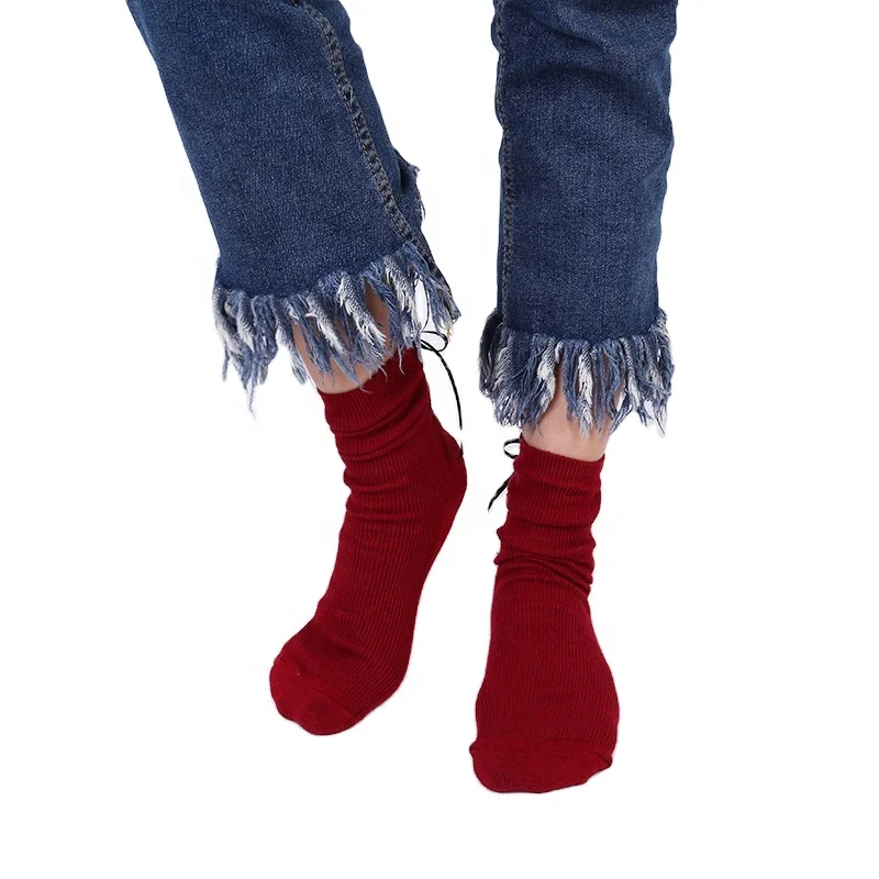 
Female New Fashion Japanese Cross Bandage Middle Tube Pile Wholesale Socks With Bows 