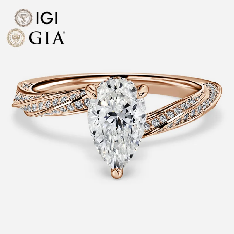 Gia Igi Certified Cvd Lab Grown Created Diamond 10k 14k 18k Gold Engagement Ring Pear Cut Rose Gold Hidden Halo  Pave Twist Band