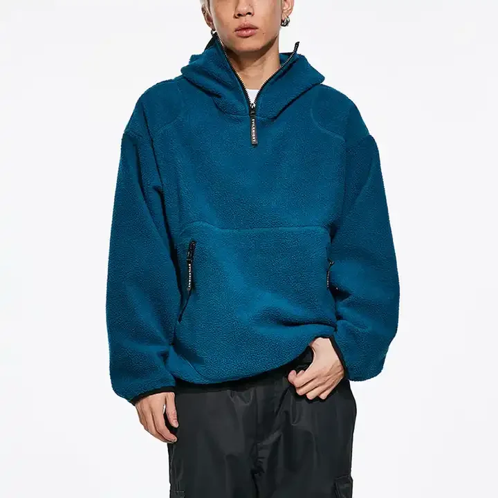 Manufacturer Wholesale Unisex Thick Polar Fleece Winter Pullover Blank Hoodie  Custom Fluffy Fleece Full Face Zip  Hoodie