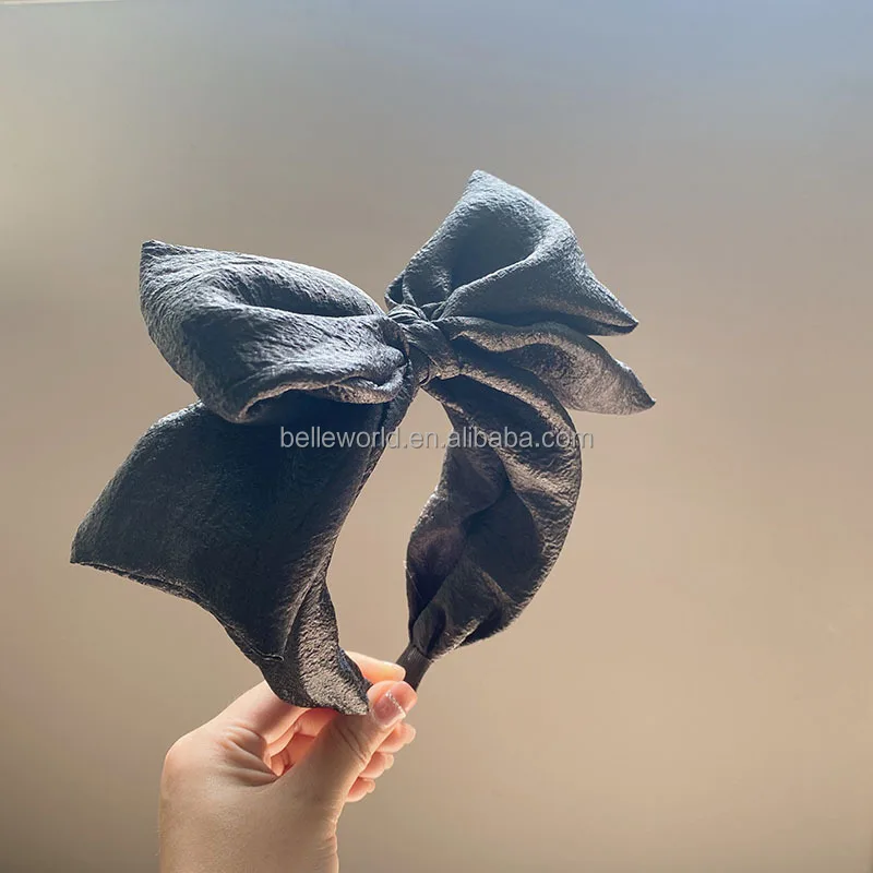 BELLEWORLD Hot Selling Women Hair Jewelry Accessories Solid Bright Color Oversized Knotted Bow Hairband wide bowknot headband