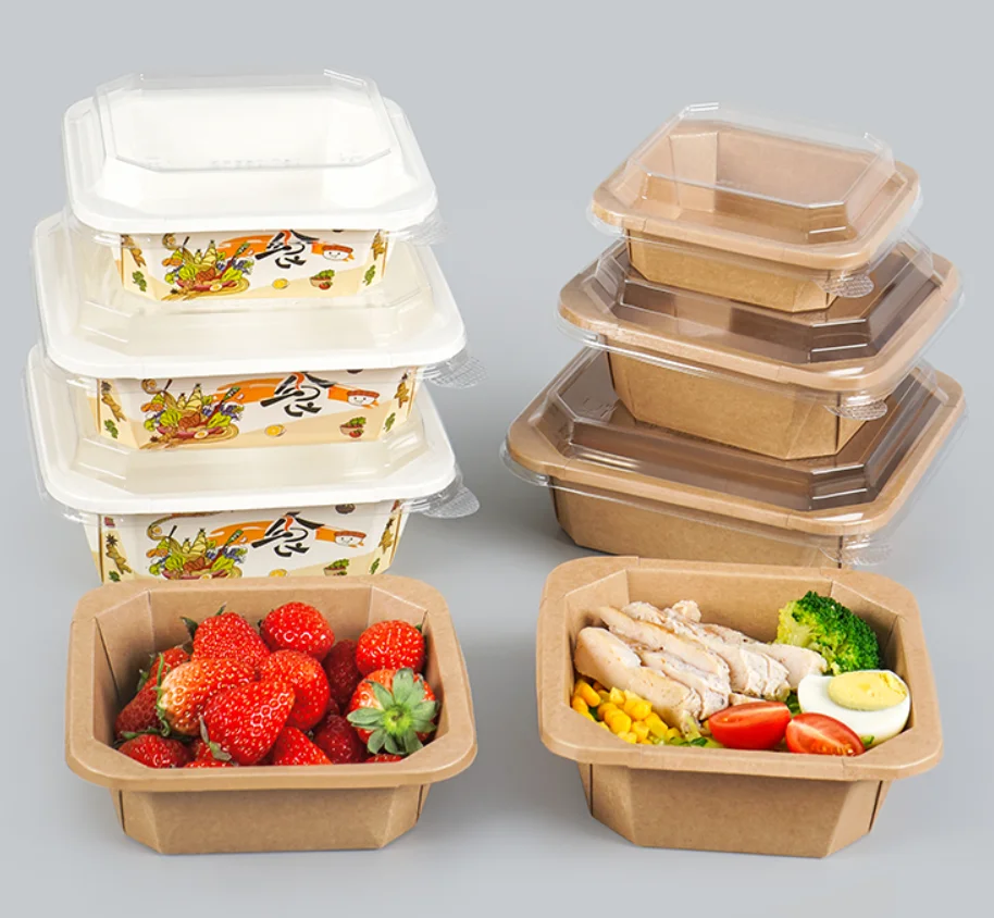 Ebelee Eco Friendly Restaurant Take away Container Custom Print Disposable Fast food salad Container Paper Food Octangle Bowl
