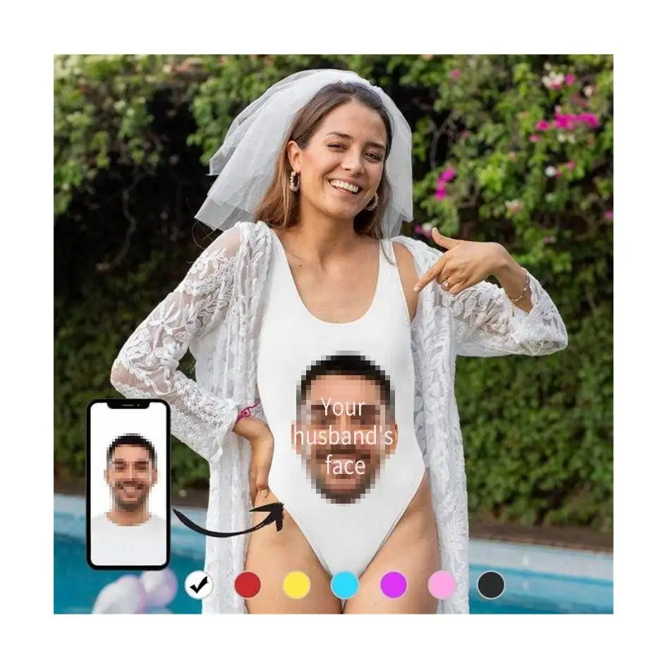 Brides and Bridesmaids Wedding Swimsuit Custom Face Swimwear Women Swimsuit Personalized Face Slip One Piece Bathing Suits