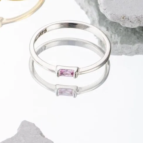 Alexandrite Sapphire Ruby Amethyst Garnet Aquamarine Baguette Birthstone Gemstone Sterling Silver Wedding Dainty HALLE RING
