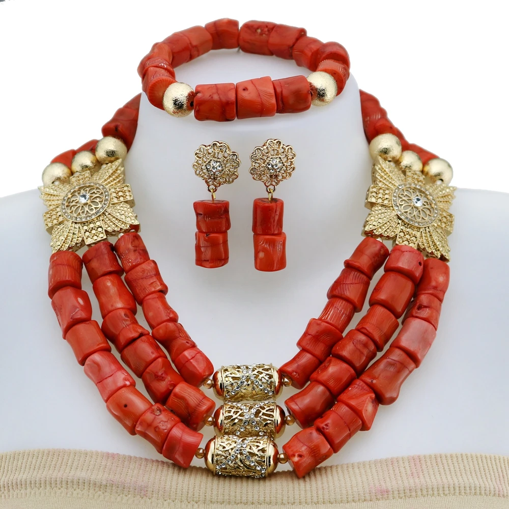 Yulaili Nigerian Wedding Beads Unique Bridal Jewelry Set Popular Style Wholesale  Earrings Necklace Coral Jewelry Sets YL3122