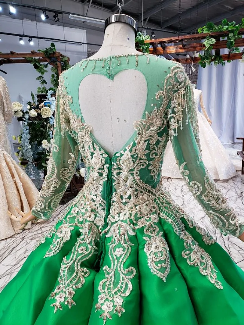 Muslim Wholesale Cheap Luxury Full Sleeve Bridal Ball dress  Sequins Lace Wedding Dress Big ball  Wedding Bridal Gowns