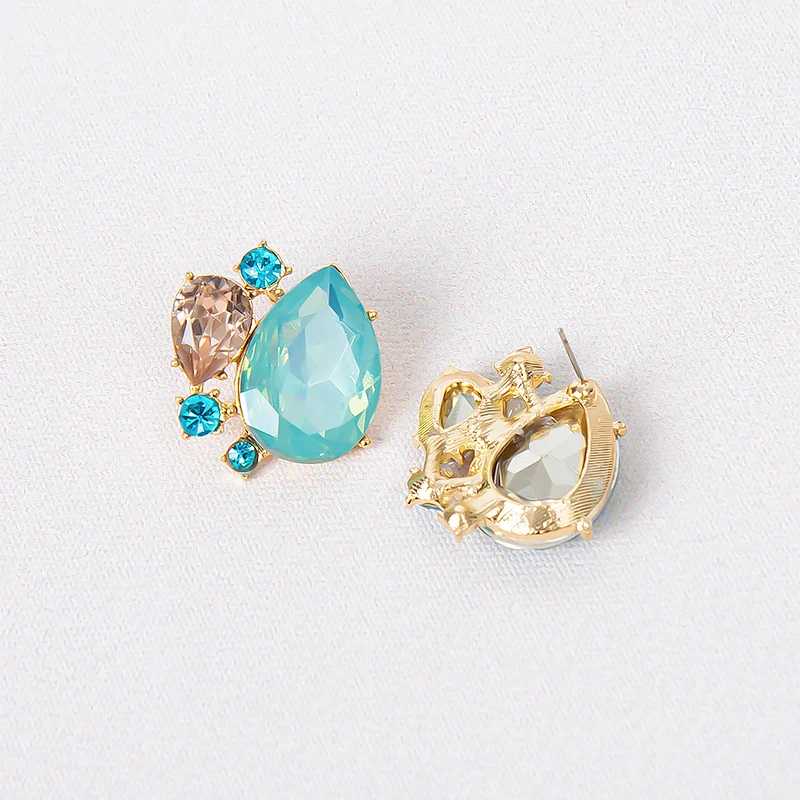 Chic 4 Claw Setting Sapphire Crystal Geometric Fashion Earrings Blue Crystal Rhinestone Water Drop Stud Earrings
