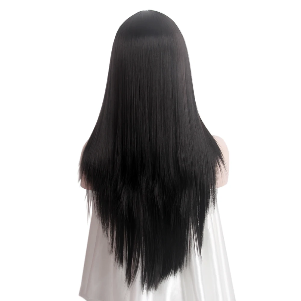STfantasy japan Korea style Long Straight Wigs Fringe For Women Cosplay Black Hair With Bangs Daily Costume