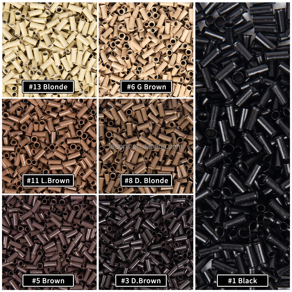 Leeons Black Color Pre Bonded Hair Extensions I Tip Hair Tool Flared Copper Tubes Micro Rings Pipes Beads