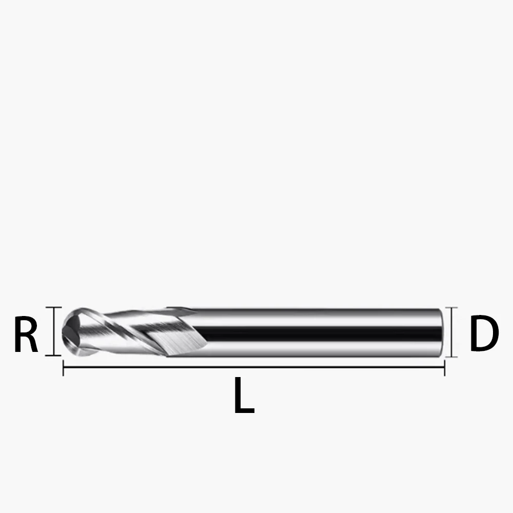 HOANYORE Tungsten Steel Aluminum Ball Cutter Tungsten Steel Alloy 2 Flute Ball End Mill R2*4D*50L*2T Cutting Tools