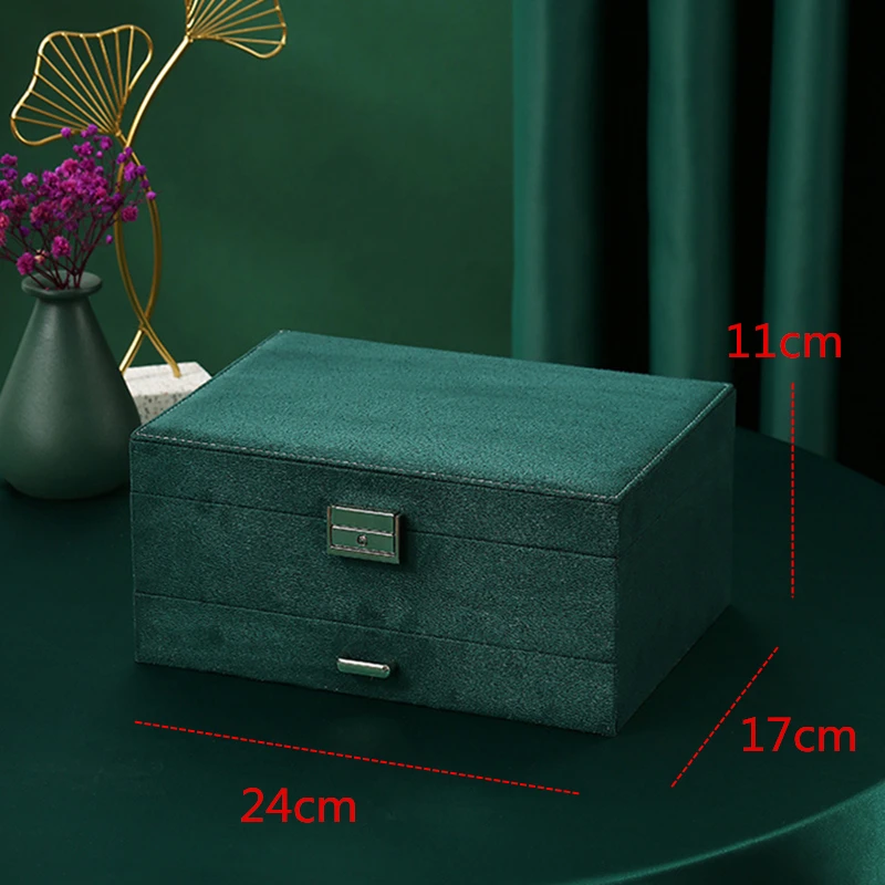New Grey 3-Layer Flannel Jewelry Organizer Box Necklaces Earrings Rings Large Capacity With Lock Display Holder Case Women
