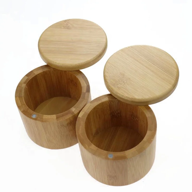 Rotating Seasoning Jar Container with Magnetic Lid Two Compartments for Spices Round Storage Salt Shaker Spice Box