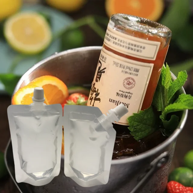 Ready to Ship Stand up reusable Clear 100ml 200ml 300ml Biodegradable Juice energy Drink Beverage Liquid Plastic Spout Pouch