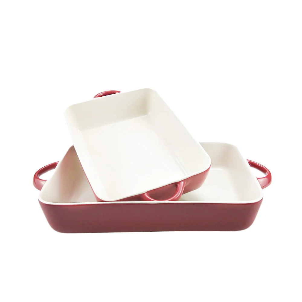 Ceramic Rectangular Non Stick Pan Set Custom Ceramic Tray Baking Dish