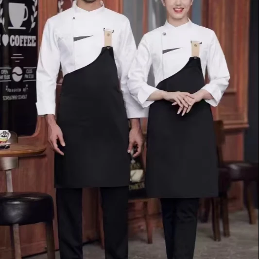 Классическая унисекс пальто шеф-повара модная черная белая ресторанная Униформа с короткими длинными рукавами тканая ткань для кухни приготовления пищи