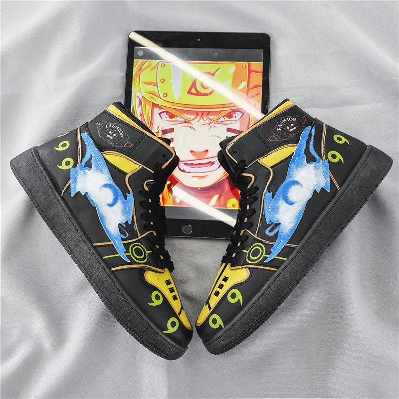 Anime Pattern Sneakers Breathable Walking Style Sneakers Comfortable Trendy Sports Sneakers High-top Shoes Shippuden Shoes Black