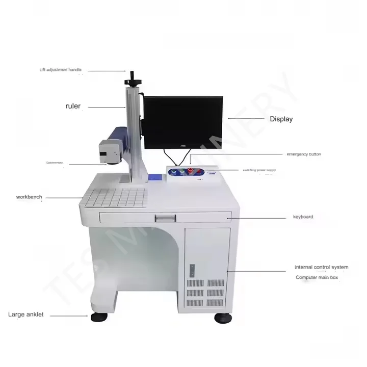 Auto focus cabinet integrated paper card plastic wood leather acrylic metal nameplate QR code date text laser engraving machine