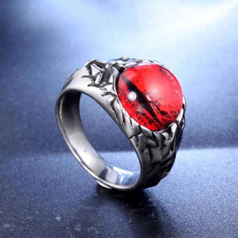 2022 new Wholesale New High Quality Polished Punk Silver Plated Ruby Ring Jewelry Micro Pave AAA CZ Stainless Steel Ring For Men