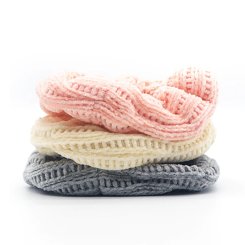 Corduroy Scrunchies Knitted Warm Solid Color Hair Band Knitting Elastic Hair Scrunchies For Girls