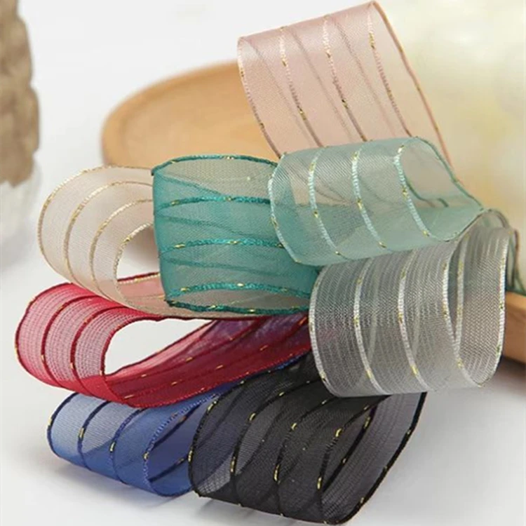 Transparent Flower Accessories Bow Tie Three-color Stitching Simple Snow Gauze Transparent Belt Line Ribbon Gift Webbing