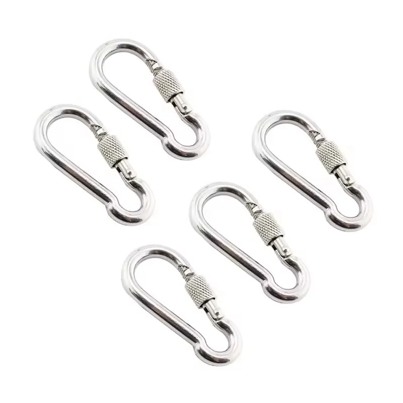 High Quality ss 304 rig Safety Climbing 4mm Quickdraw Round Mousqueton Inox Snap Hook Stainless hooks Steel Carabiner clips