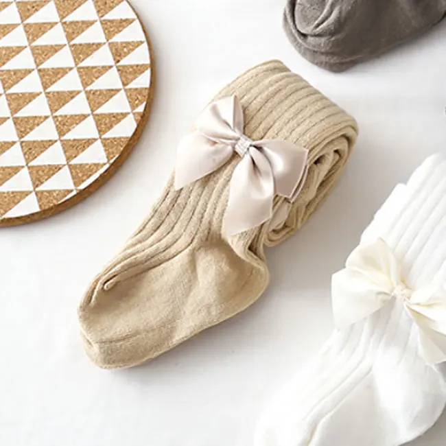 
Nice boutique clothes fall pants baby girl solid knit leggings with bow 