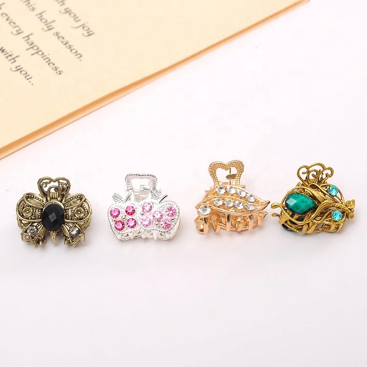 Бесплатный индивидуальный серебристый 2 5 см мини бриллиантовый металлический коготь для волос с бусинами и стразами золотой цветок аксессуары