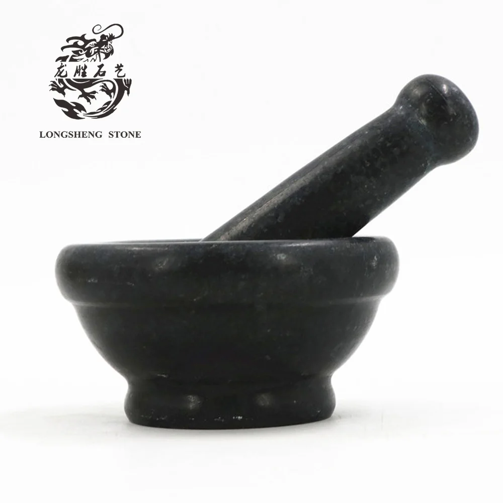Eco-Friendly Home Kitchen Black Granite Garlic Keeper Stone Seasoning Grind Mortar Pestle Sets for Home & Restaurants