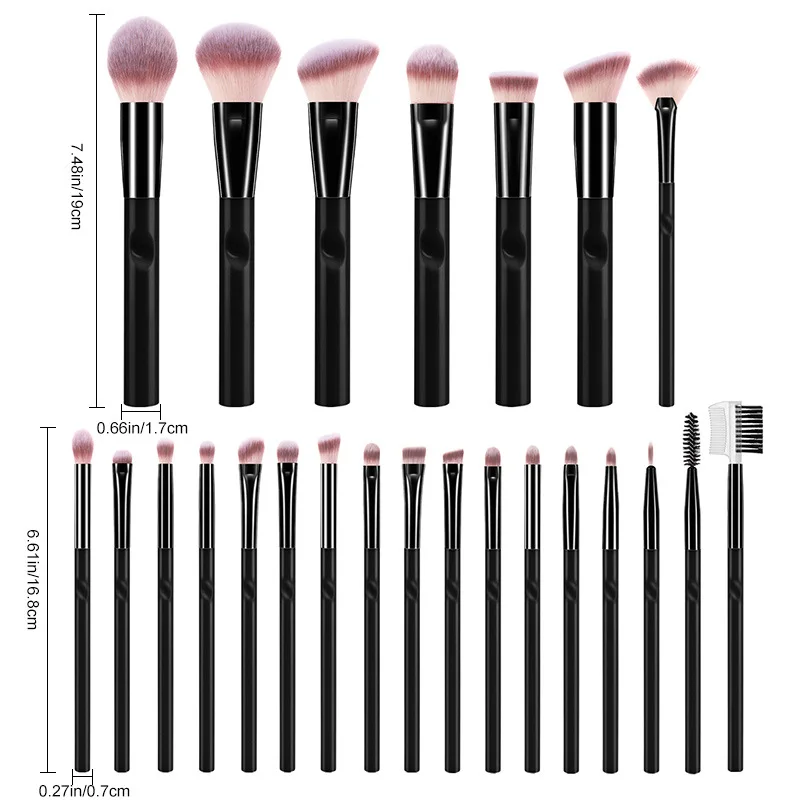 no logo hot sale brush set cosmetics 24 pcs pink black gray green color makeup brushes set with pu leather bag