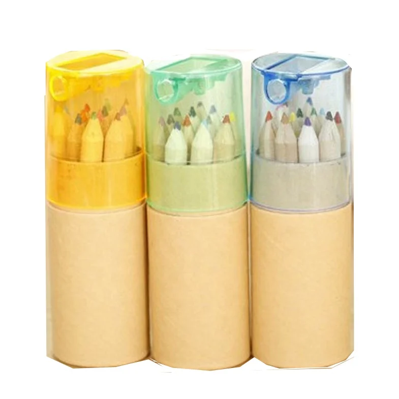 Promotion Custom Logo Pencils Lapiz 3.5Inch Kraft Paper Box Packing 6Pcs Standard Pencils Color Pencil Set