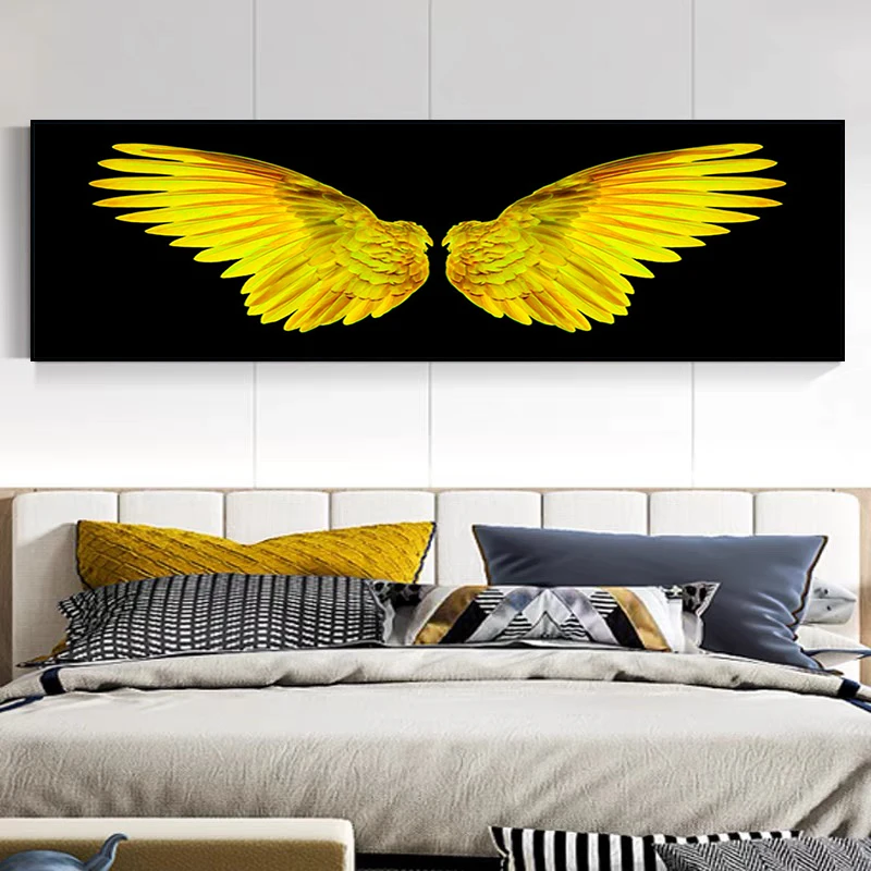 Angel Golden Feather Wings Modern Wall Art Posters Canvas Painting Oil Painting Prints Wall Pictures for Livingroom Decor Home