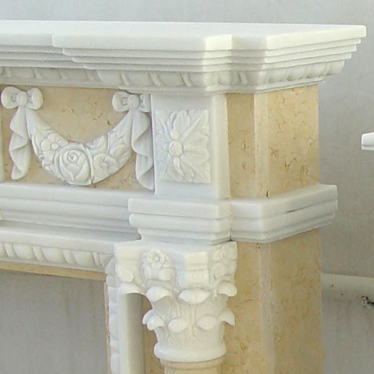 European style splicing colour Indoor decorative freestanding natural Egyptian beige marble stone fireplace