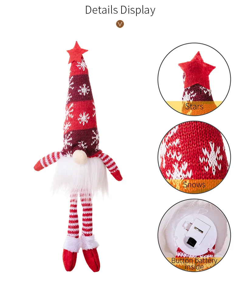Christmas Tree LED Hanging Plush Faceless Gnomes Doll Decor Long Leg Doll  Ornament Home Xmas Party Snowflake Pendant Decoration