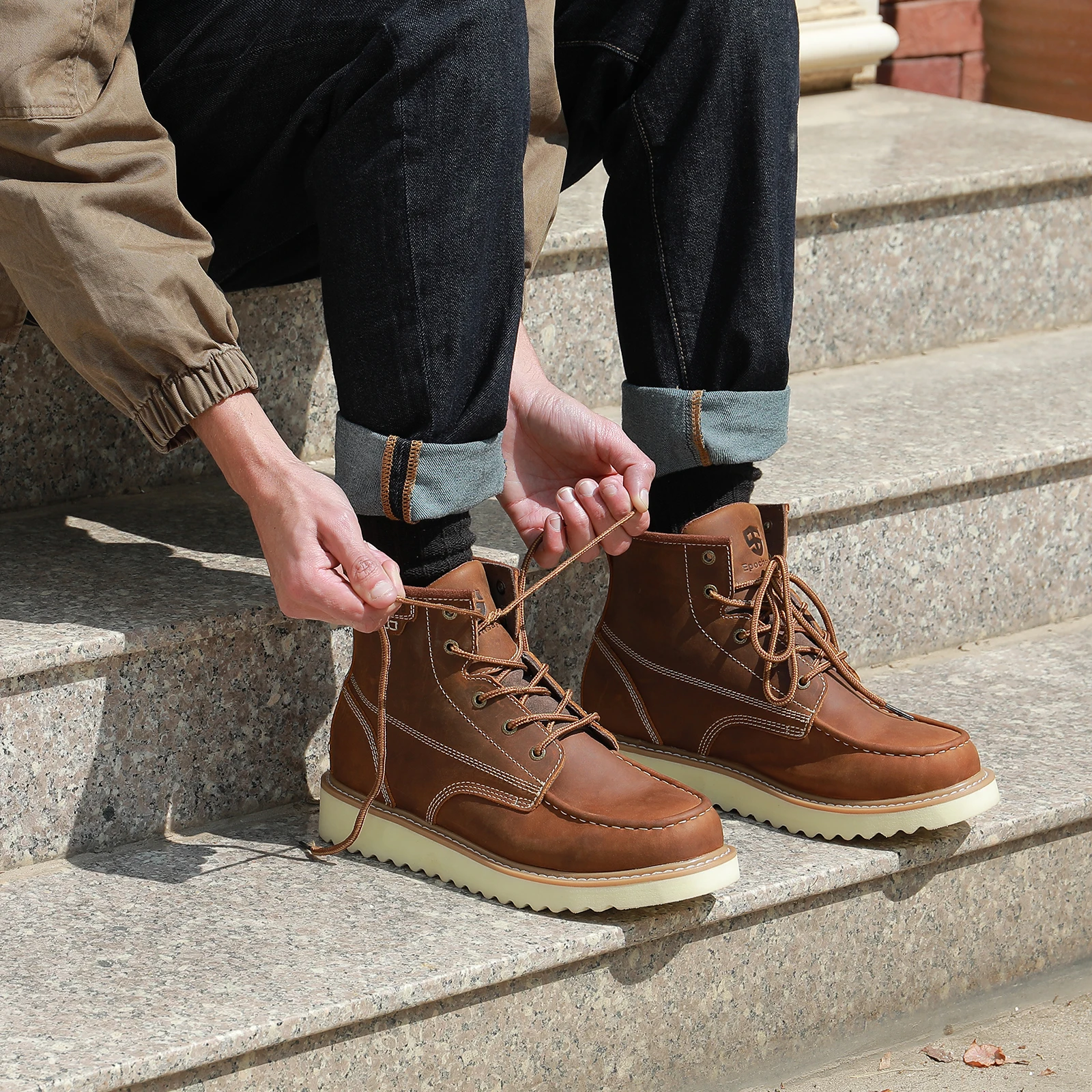 Высококачественные коричневые кожаные ботинки Crazy horse Goodyear Welt для мужчин со стальным носком zapatos punta de acero