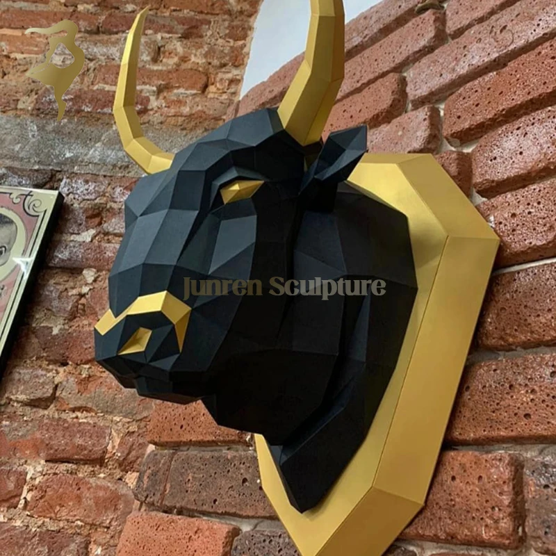 Wall indoor decorative metal 3d art animal statue stainless steel tiger head sculpture