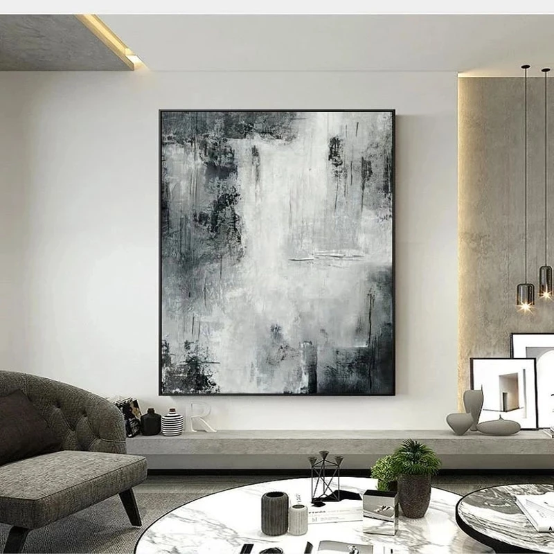 Home Living Room Decor Modern Large Abstract Landscape Wall Art Handmade Large Hand Painted Wall Art Black and White Oil HUIMIAO