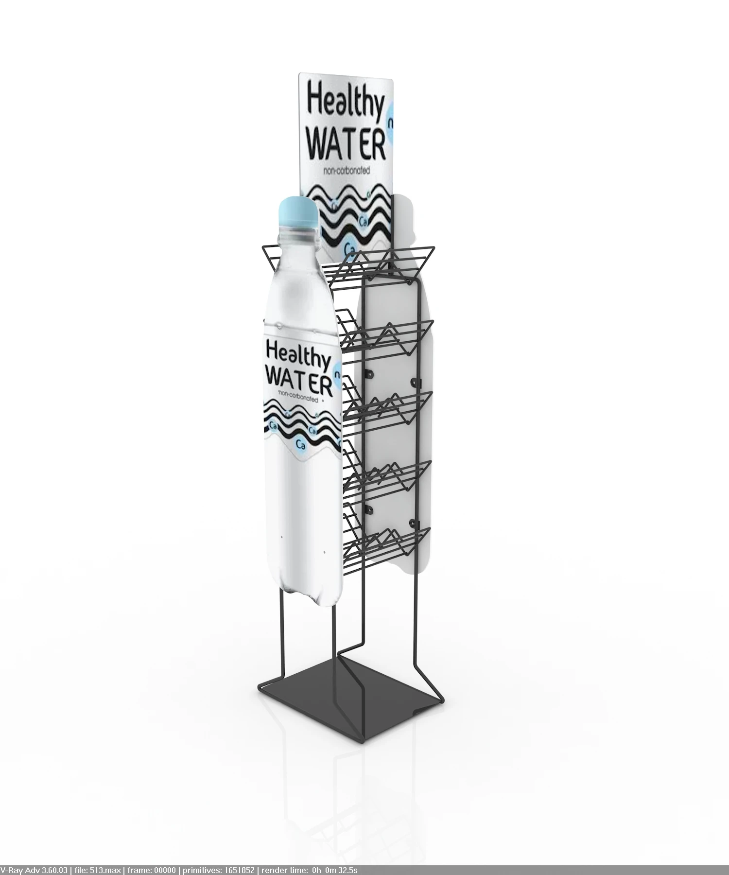 Custom bottled or pure water display stand & metal floor-standing water display rack in shopping malls and supermarkets.