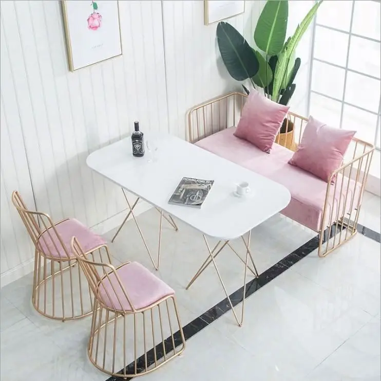 
Nordic modern simple cheap rectangular tables and chairs combination with metal legs hotel marble coffee dining table 