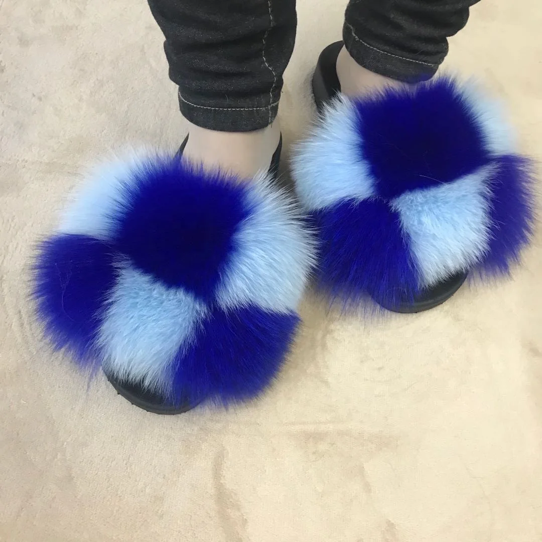 
Wholesale slippers fur fox slides real fox fur slides fox fur slides women 