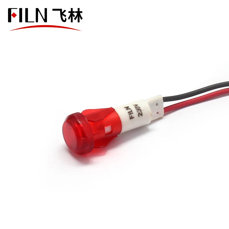  FILN 10mm Signal Lamp light with wire neon bulb 12v 24v pilot 220v industrial indicator red