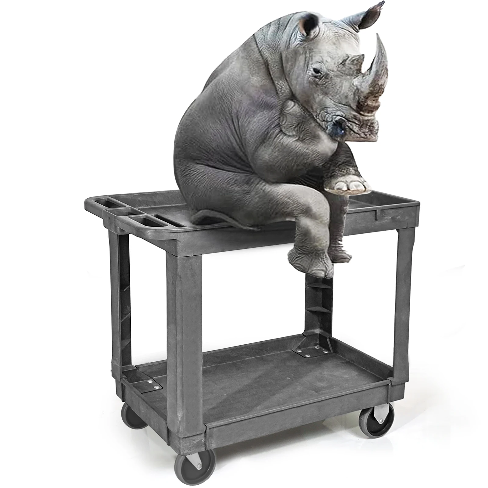 Heavy Duty 4 Wheels 2-Tier Service Mobile Industrial Utility Tool carts Two Shelf Tooling Service Cart Storage Trolley