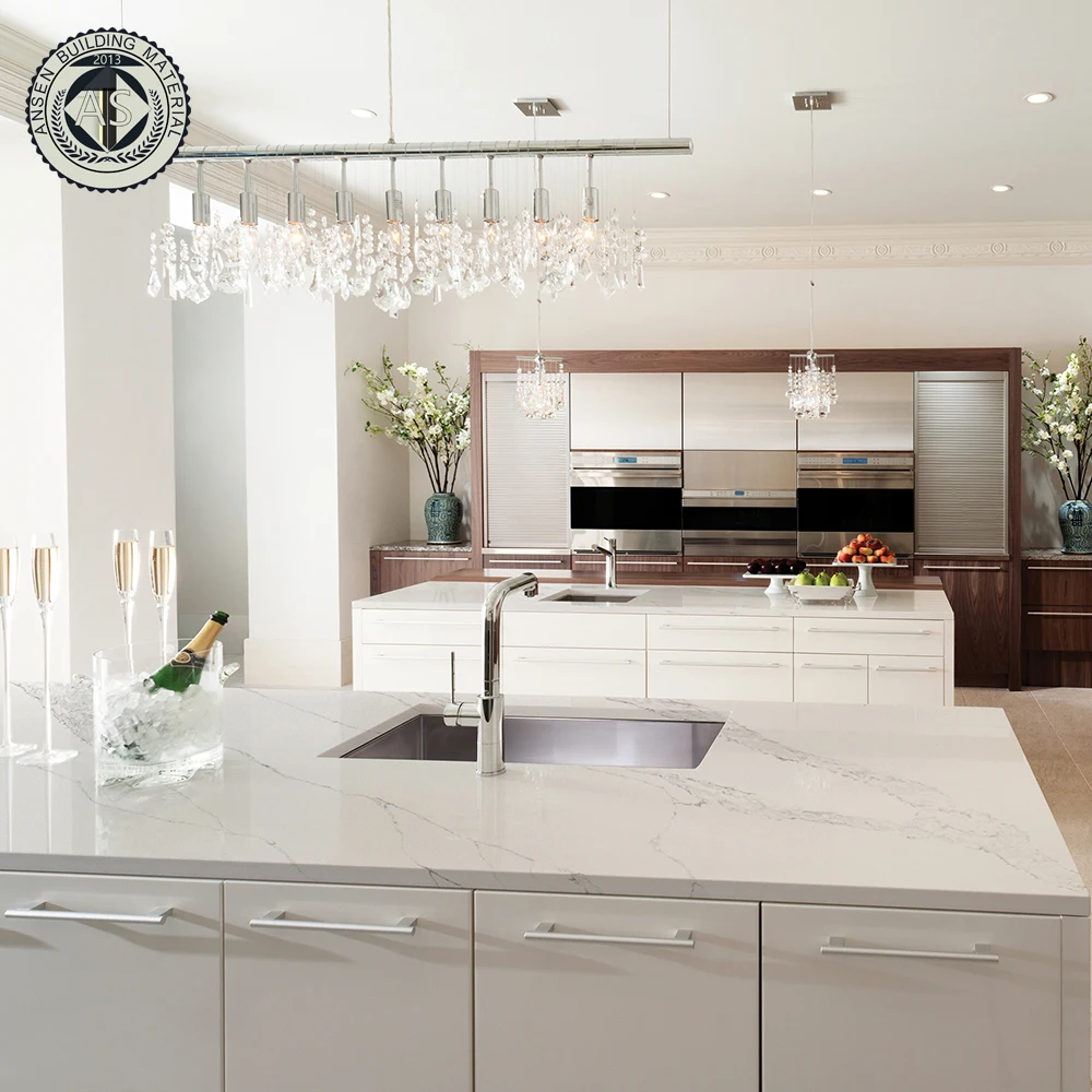 Quartz kitchen countertop  engineered big slab 20mm thickness calacatta artificial quartz stone
