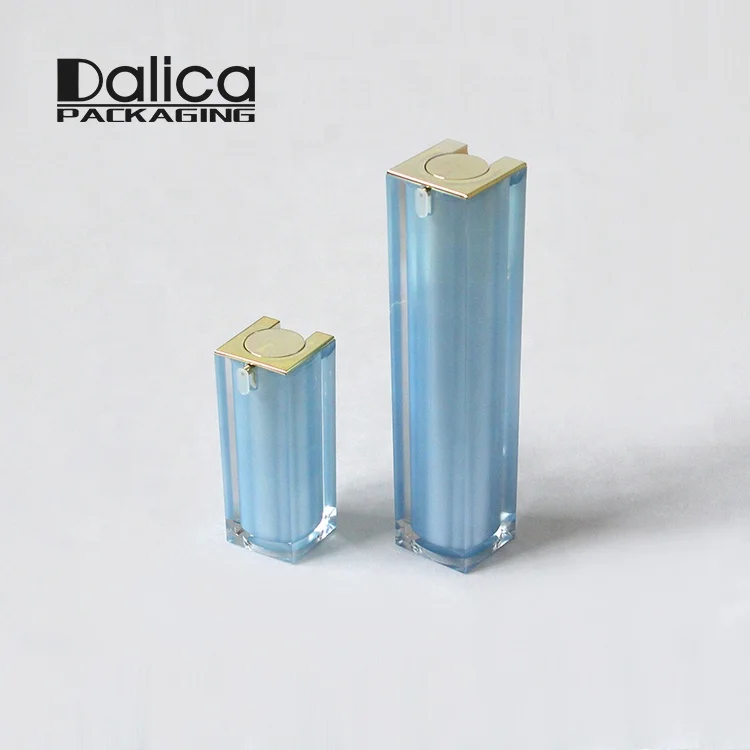 15ml square acrylic blue airless plastic emulsion bottle cosmetic container