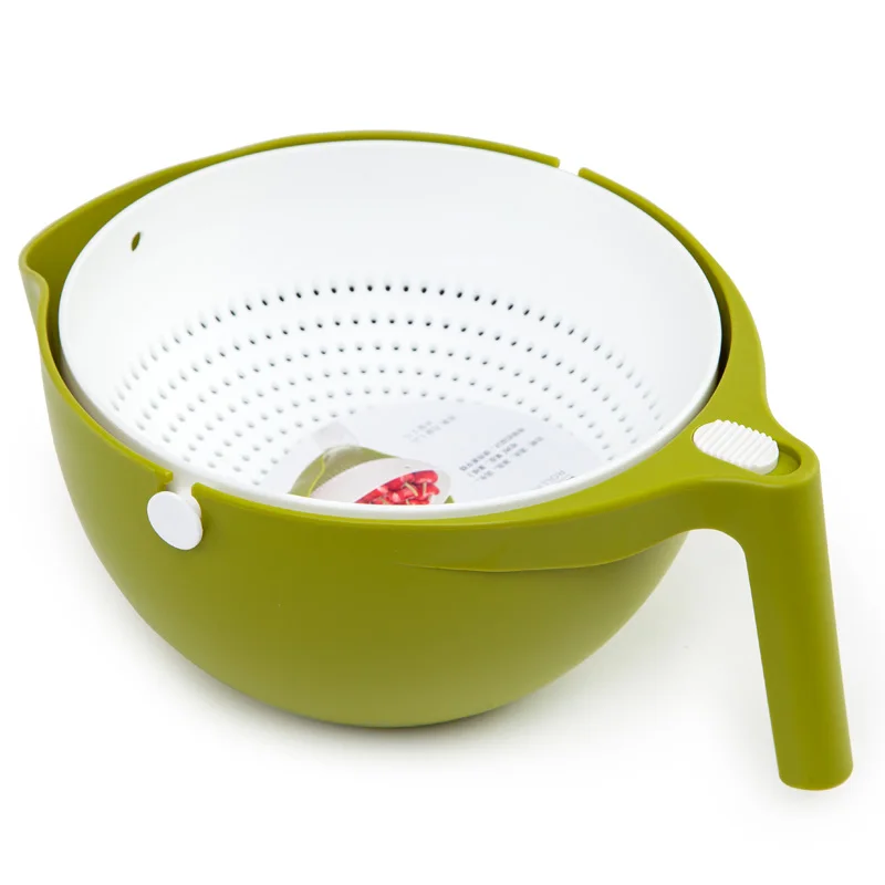D879 Kitchen plastic 360 degree lockable rolling colander and bowl with handle for washing fruit and vegetable