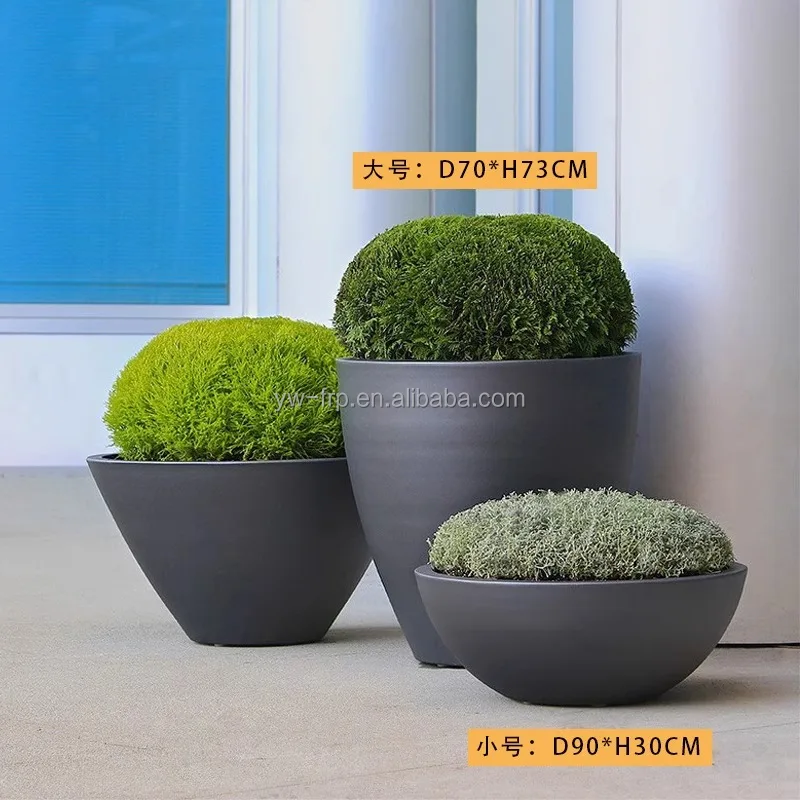 Half-Bowl Shape Fiberglass Round Pot Planter Flower Pots Decor Vase For Floor  Hotel Shopping mall