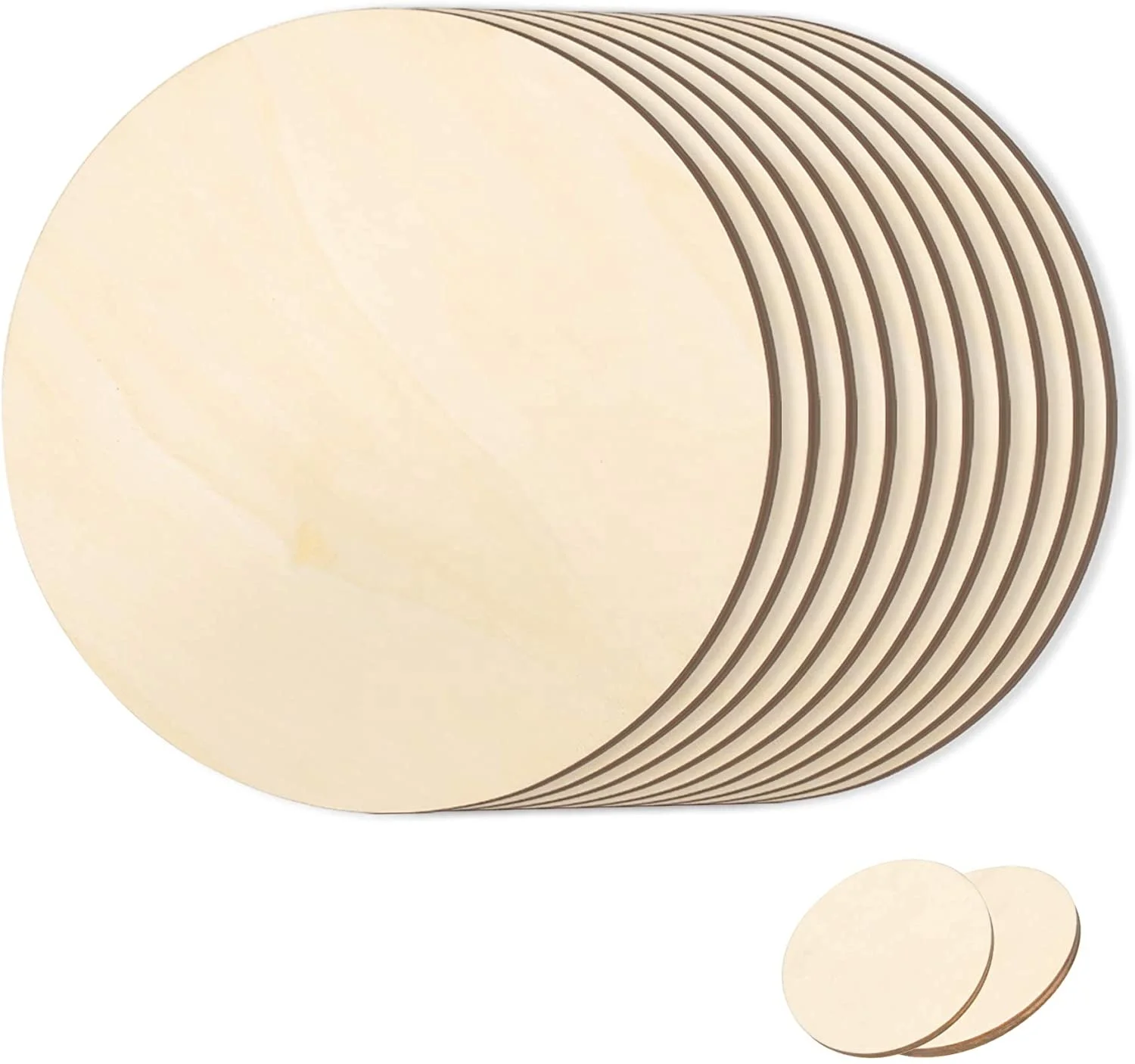 Unfinished Natural Round Blank Wood Discs Circle Wood Cutouts for Craft Supplies