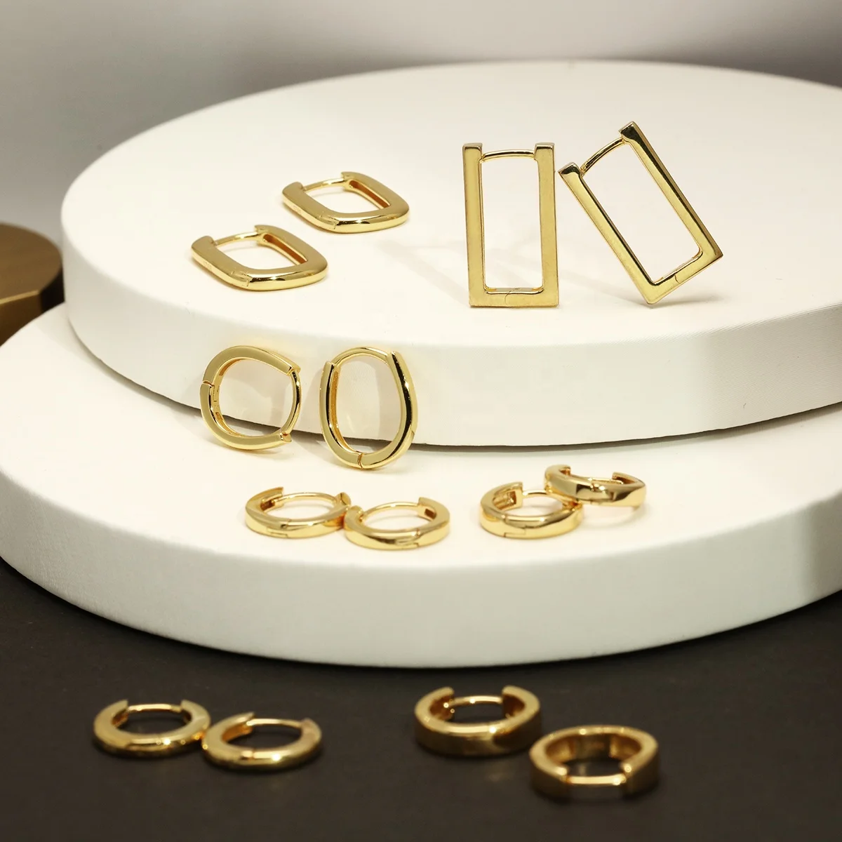 Custom Plain Minimalist 18k Gold Plated Mini Tiny Simple Rectangle Small Huggie Hoop 925 Sterling Silver Women Earrings Jewelry