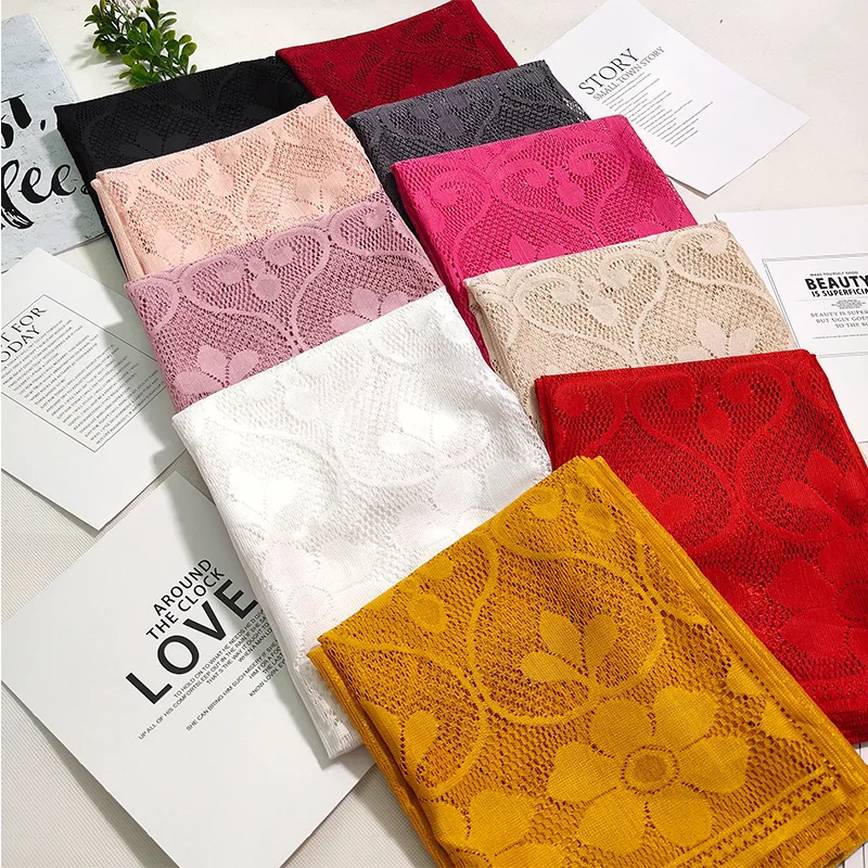 Openwork Jacquard Lace Floral Fringe Ladies Rayon Modal Chiffon Hijab Muslim Scarf