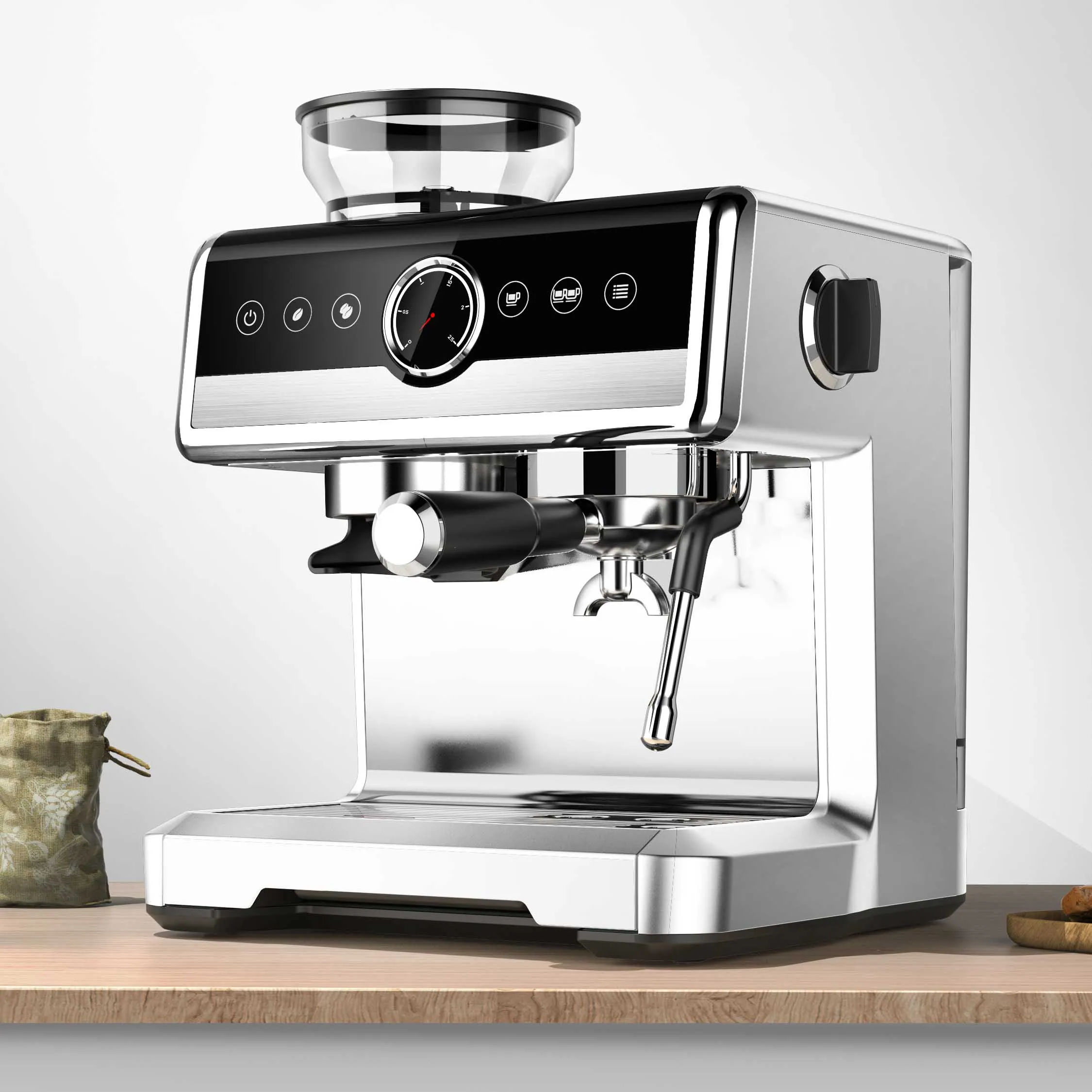 Hotel Commercial Best Expresso Cafetera Coffee Maker Coffee Machine Sepresso with Grinder China Espresso 3 in 1 Black Gift White