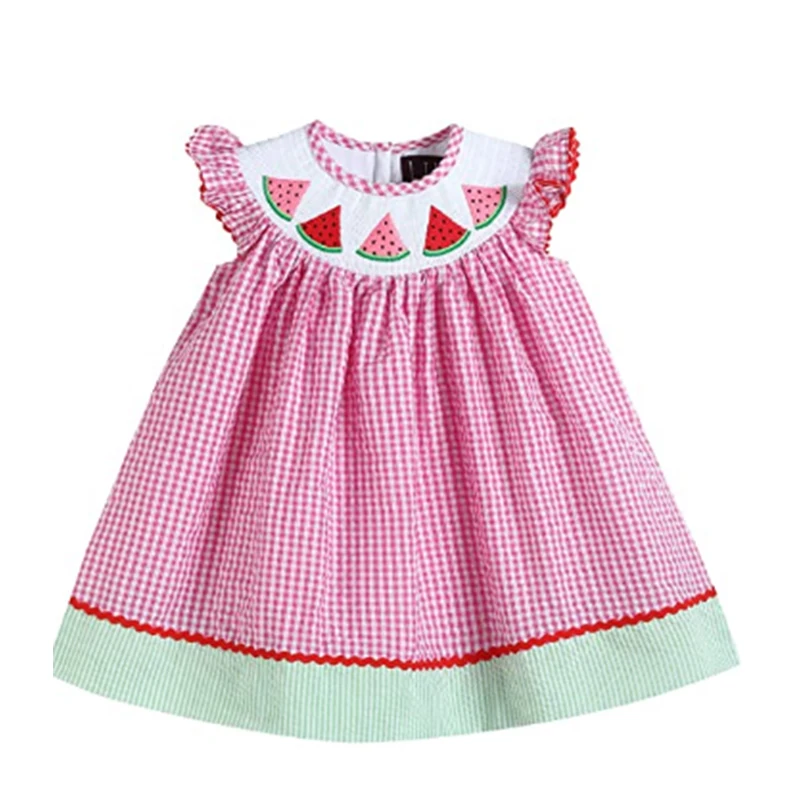 Cute Fruit Printed Baby Beach Dresses Wholesale Fashion Monogrammed Customized Summer Beach Watermelon Printed Baby Dresses