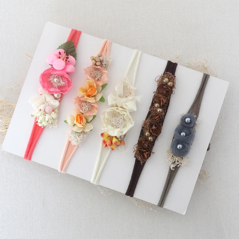 Floral Headband Tie Back For Baby Girl Boy Tieback Photo  Shoot  Newborn Hair Accessory Flower Crown